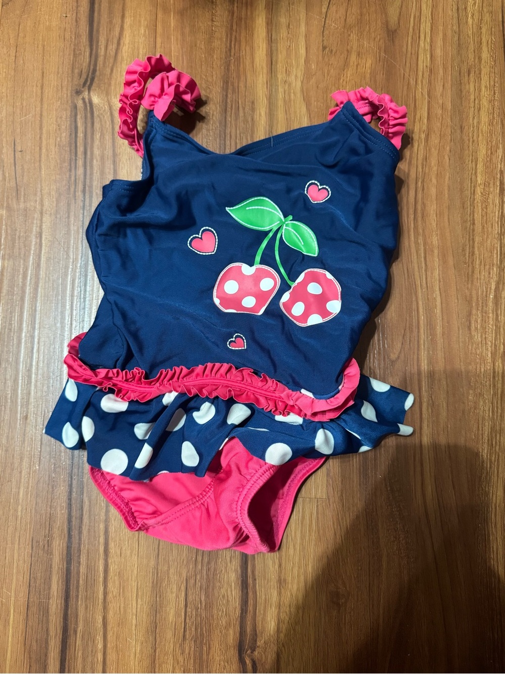 Place Navy and Hot Pink Polka Dot Toddler Swimsuit